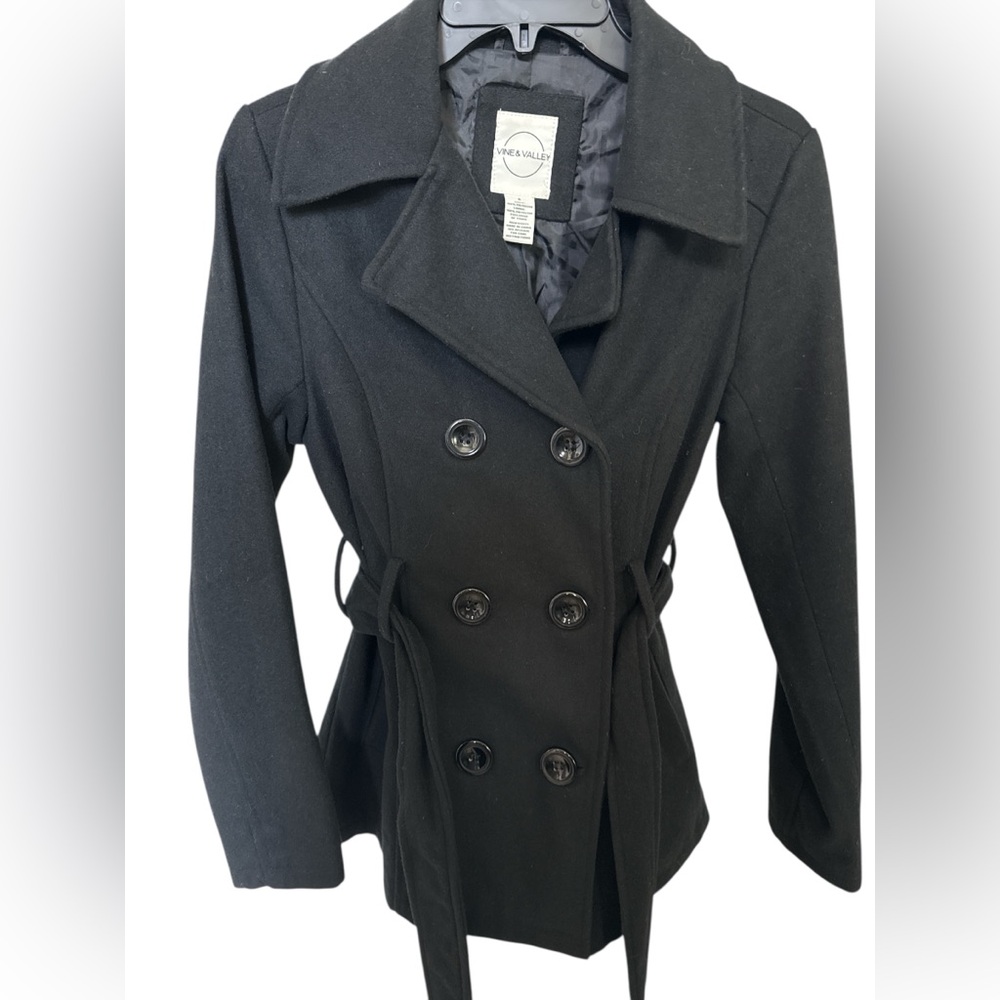 Vine & Valley S Black Double-Breasted Pea Coat